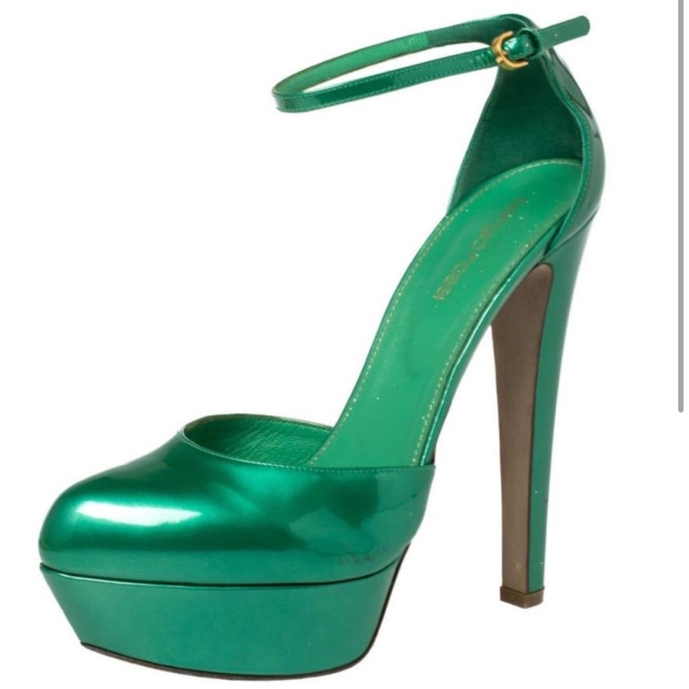 Sergio Rossi - Green Patent Leather Platform Sandals - Size 36 1/2
